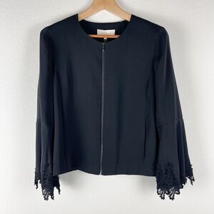 Mika Mindel Blazer Jacket Womens Medium Black Full Zip‎ Lace Career Office NEW